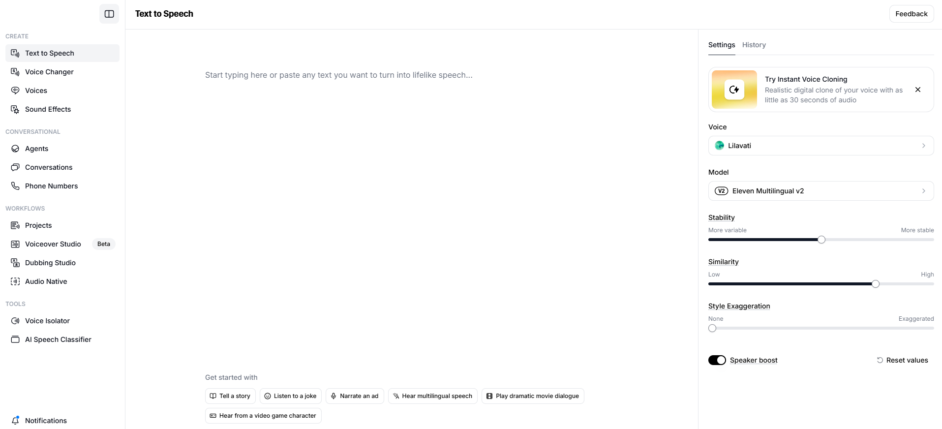 Eleven Labs Interface