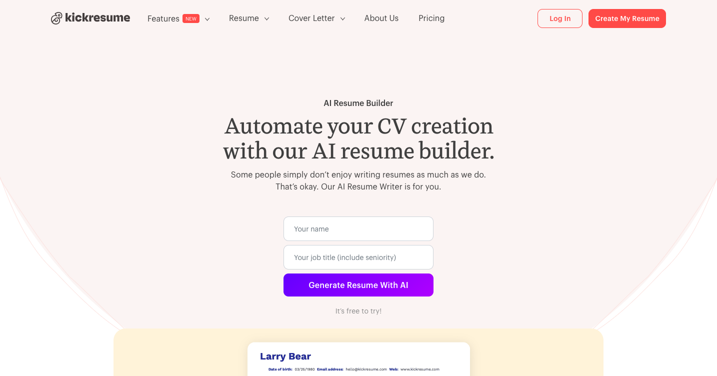 Kickresume AI Interface