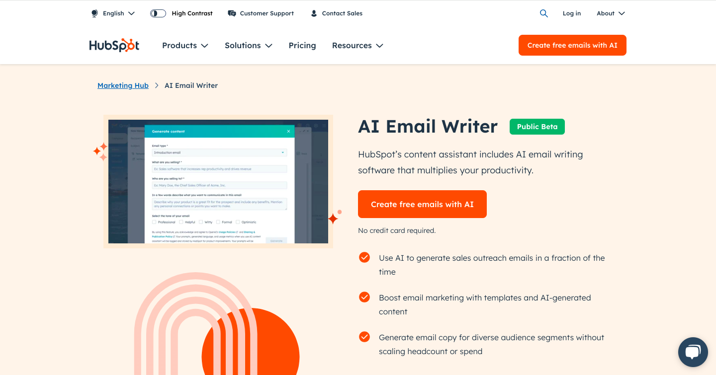 HubSpot Email Writer AI Interface