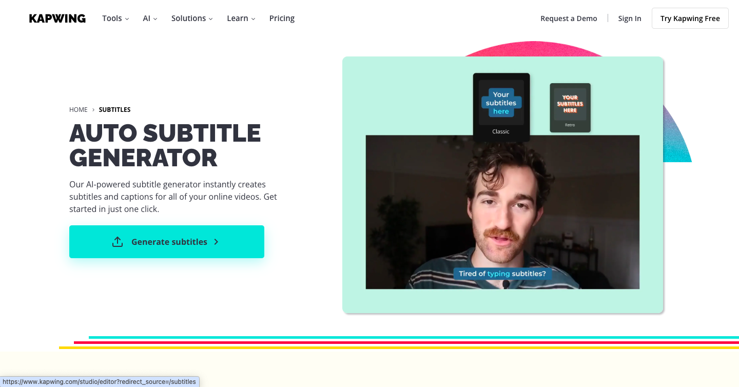 Kapwing Subtitles Interface