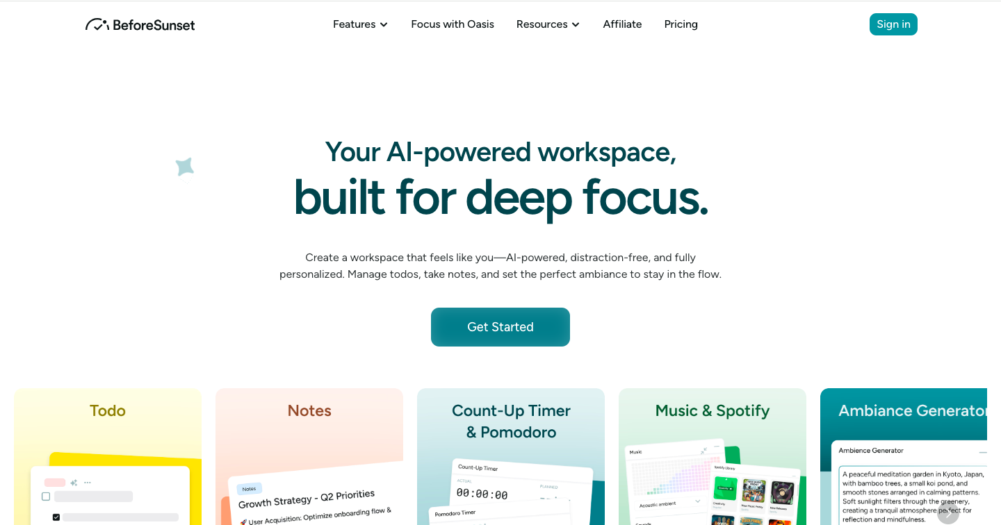Before Sunset AI Interface